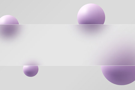 Website landing page template in glass morphism style. Frosted glass partition with floating spheresのイラスト素材