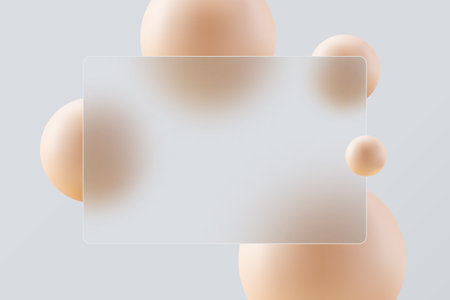 Glass morphism concept banner with floating spheres. Transparent glass effectのイラスト素材