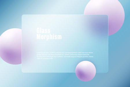 3D trendy website landing page template in glass morphism style. Frosted glass partition with floating sphere.のイラスト素材