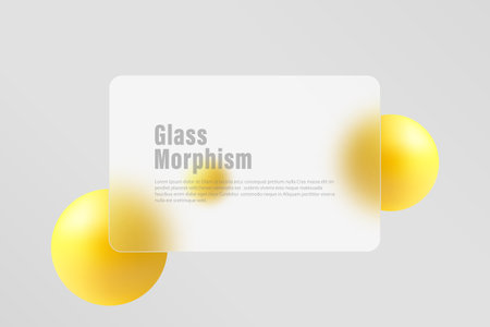 Glass morphism banner template. Clear glass panel with blur effect. Morphism of spheres of abstract art.のイラスト素材