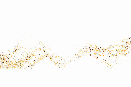 Gold glitter texture on a white background. Wave-like streams of golden-colored particles, an explosion of sparkling confetti. Festive background.のイラスト素材