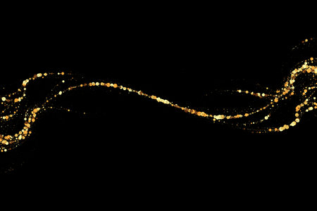 Gold glitter texture on a black background. Wave-like streams of golden colored particles. Festive background.のイラスト素材