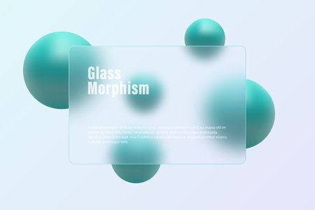Glass morphism background. Transparent rectangular banner with spheres.のイラスト素材