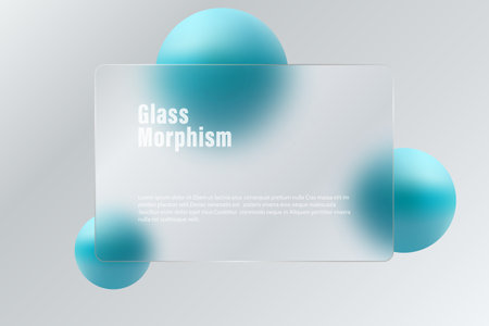 Glass morphism background. Frosted glass partition with floating spheres.のイラスト素材