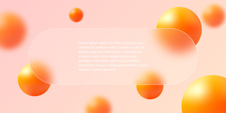 Background, landing page of the website in the style of Glass morphism. Vector illustration with blurred floating spheres of orange color.のイラスト素材
