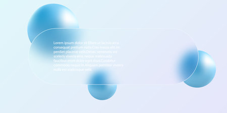 Light purple spheres and glass banner abstract background in glass morphism style.のイラスト素材