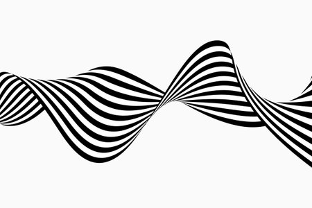 Black and white wave, abstract wavy stripes and lines flow. Abstract background illusionのイラスト素材