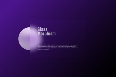 Glass banner or card on dark blue background with sphere. Abstract background.のイラスト素材