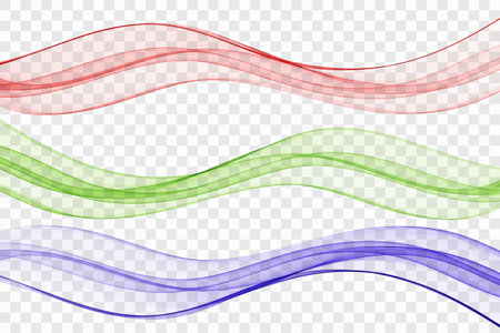 Set of abstract color smoke waves transparent blue pink green wavy design.のイラスト素材