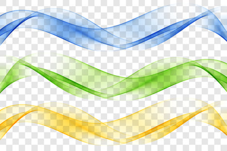 Blue, green and orange smoky waves, abstract wave flow, set.のイラスト素材