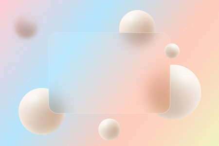 Translucent glass partition with floating spheres. Abstract background.のイラスト素材