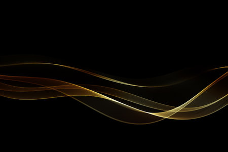 Abstract shiny golden wave design element on black background.のイラスト素材