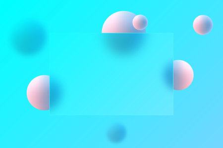 Website landing page template in glass morphism style. Frosted glass partition with floating spheres.のイラスト素材