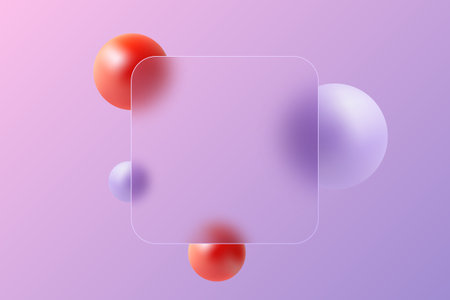 Website landing page template in glass morphism style. Frosted glass partition with floating spheres.のイラスト素材