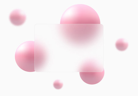 Glass morphism style website landing page template. White color template. Horizontal presentation screen with glass overlay effect on gradient spheres.のイラスト素材