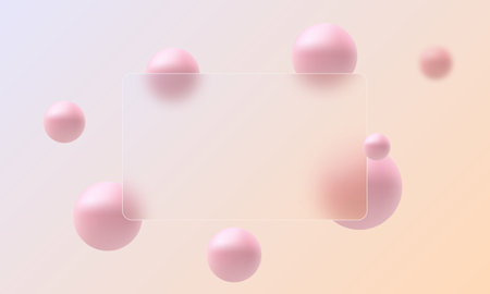 Glass morphism website landing page template. Horizontal presentation screen with glass overlay effect on gradient spheres.のイラスト素材