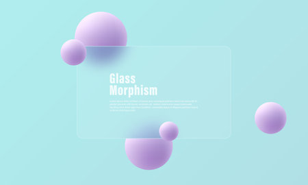 Website landing page template. Glass partition background with floating blue spheres.のイラスト素材
