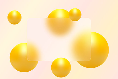Glass morphism website landing page template. Frosted glass partition with floating spheres.のイラスト素材