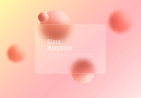 Glass morphism website landing page template. Frosted glass partition with floating spheres.のイラスト素材