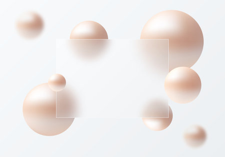 Glass morphism website landing page template. Frosted glass partition with floating spheres.のイラスト素材