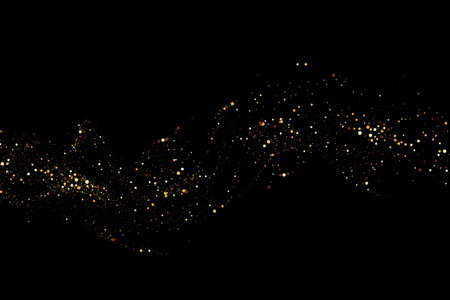 Luxurious gold flowing wavy lines of luminous flow with gold glitter. A glittery holiday decorative design.のイラスト素材