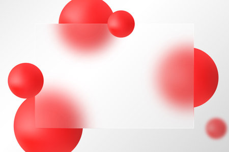 Glass morphism website landing page template. Glass partition background with floating red spheres.のイラスト素材