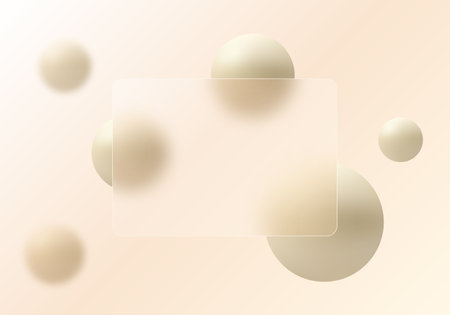 Website landing page in glass morphism style. Light-colored presentation screen with the effect of overlaying glass on floating gradient spheres.のイラスト素材