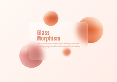 Glass morphism website landing page template. Frosted glass partition with floating spheres.のイラスト素材