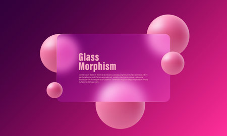 Glass morphism with frosted glass partition and floating spheres.のイラスト素材