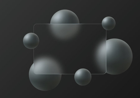 Dark gradient background with partition and spheres. Glass morphism style background.のイラスト素材