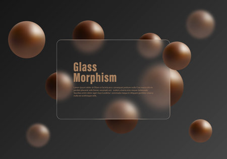 Dark gradient background with partition and spheres. Glass morphism style background.のイラスト素材
