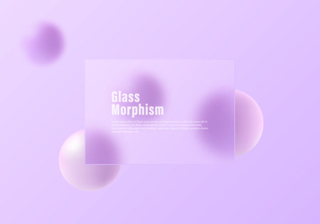 Abstract background in glass morphism style. Floating spheres and transparent partition.のイラスト素材