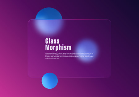 Glass morphism with frosted glass partition and floating blue spheres on a dark background.のイラスト素材