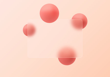 Website landing page template in glass morphism style. Frosted glass partition with floating spheres.のイラスト素材