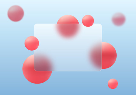 Gradient background with partition imitating glass and spheres in coral color. Modern vector background.のイラスト素材