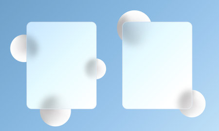 Website landing page in glass morphism style. Presentation screen with the effect of glass overlay on floating spheres with a gradient.のイラスト素材