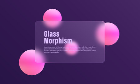 Trendy glass morphism style website landing page template. Imitation of transparent glass panel with overlay effect on pink spheres.のイラスト素材
