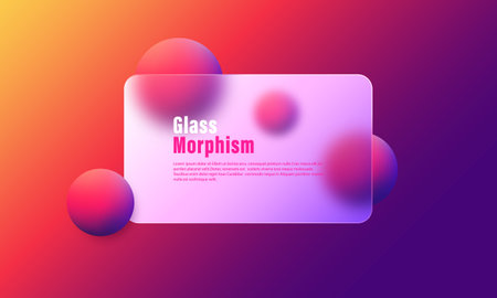 Vector gradient background with simulated glass partition and floating blue spheres on colored background.のイラスト素材