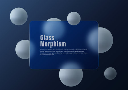 Background glass morphism with frosted glass partition and floating spheres on dark background.のイラスト素材