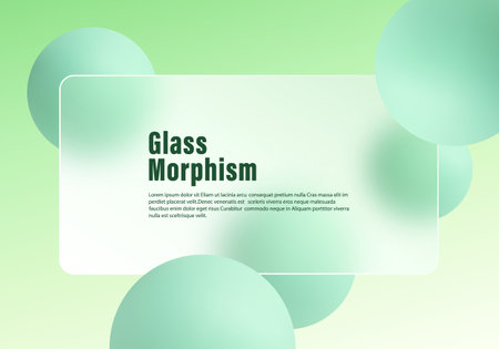Green glassmorphism banner with frosted panel and spheresのイラスト素材