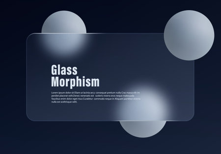 Dark glassmorphism banner with frosted panel and spheresのイラスト素材