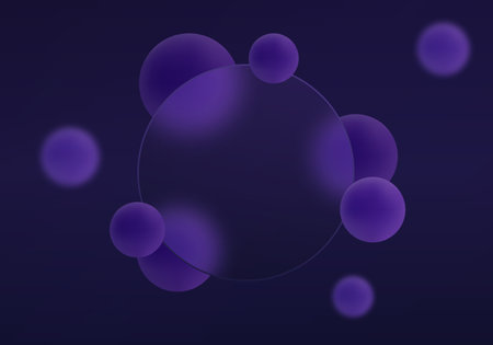 Dark glassmorphism circle panel with violet spheresのイラスト素材