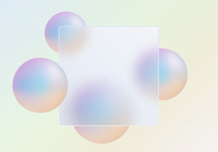 Glassmorphism pastel banner with holographic spheresのイラスト素材