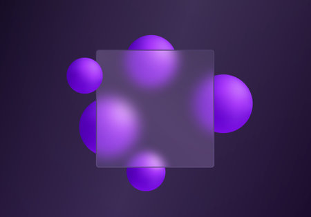 Glass morphism purple banner with glowing spheresのイラスト素材