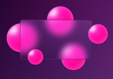 Glass morphism panel with neon pink spheres on purple background.のイラスト素材