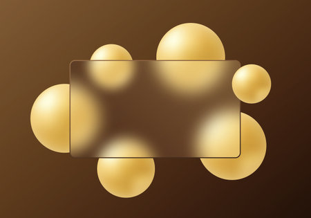 Glass morphism panel with soft gold spheres on brown backgroundのイラスト素材