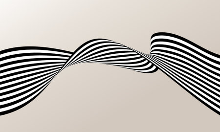 Black and white wavy striped abstract shape on beige backgroundのイラスト素材