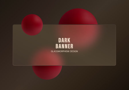 Dark rectangular glassmorphism banner with red spheresのイラスト素材