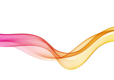 Abstract colorful wave lines in red, orange, and yellow on white backgroundのイラスト素材