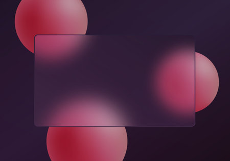 Dark glass morphism banner with red 3D spheres on purple backgroundのイラスト素材